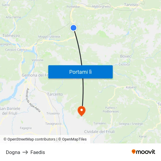 Dogna to Faedis map