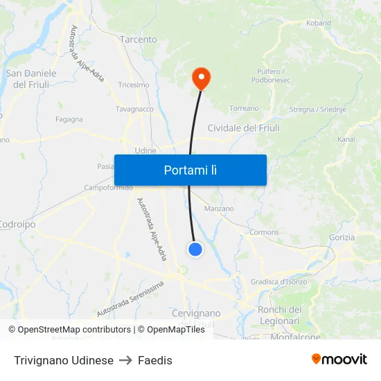 Trivignano Udinese to Faedis map