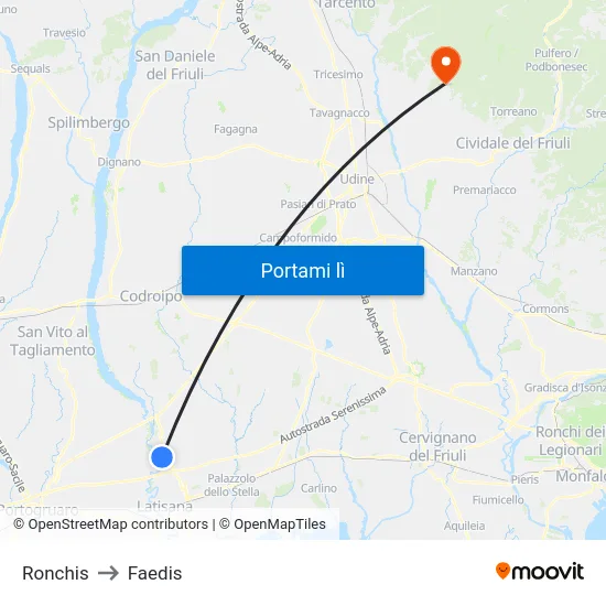 Ronchis to Faedis map