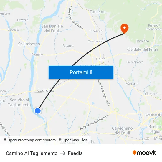 Camino Al Tagliamento to Faedis map