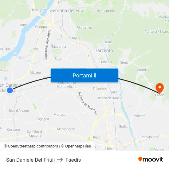San Daniele Del Friuli to Faedis map