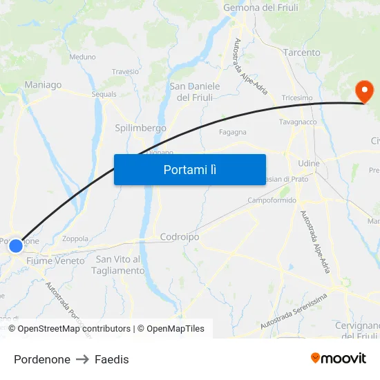 Pordenone to Faedis map
