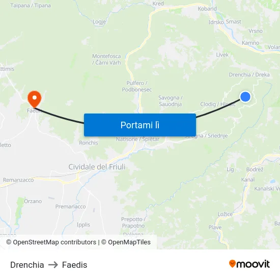 Drenchia to Faedis map