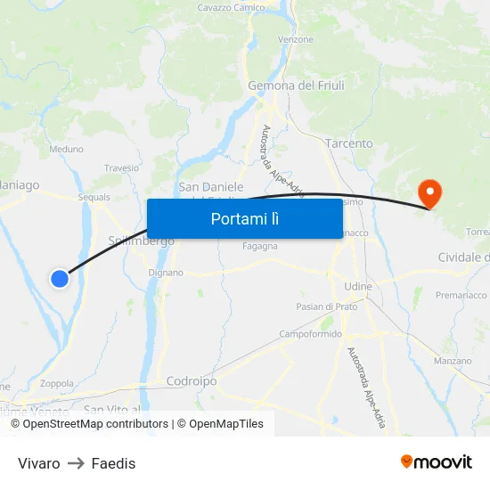 Vivaro to Faedis map