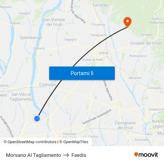 Morsano Al Tagliamento to Faedis map