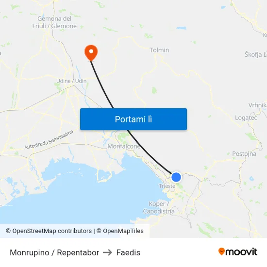 Monrupino / Repentabor to Faedis map
