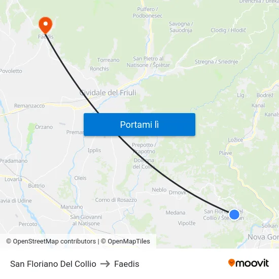 San Floriano Del Collio to Faedis map