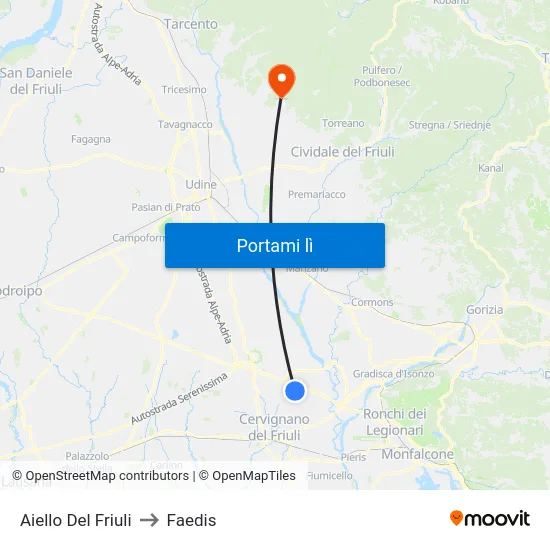 Aiello Del Friuli to Faedis map