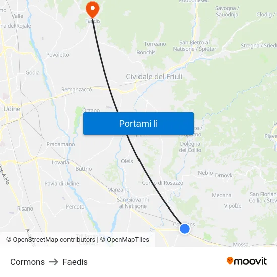 Cormons to Faedis map