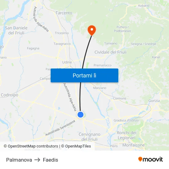 Palmanova to Faedis map