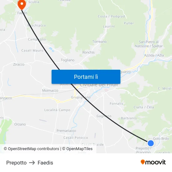 Prepotto to Faedis map