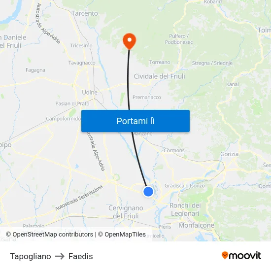 Tapogliano to Faedis map