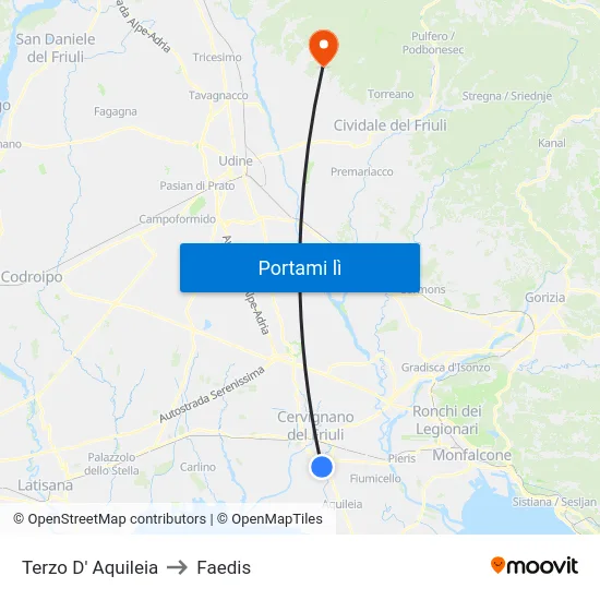 Terzo D' Aquileia to Faedis map