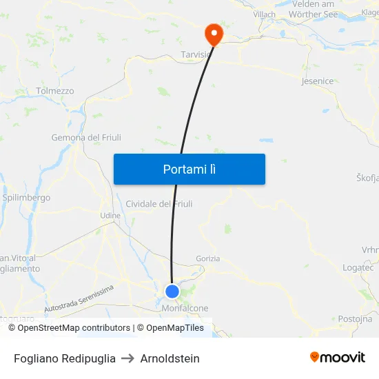 Fogliano Redipuglia to Arnoldstein map