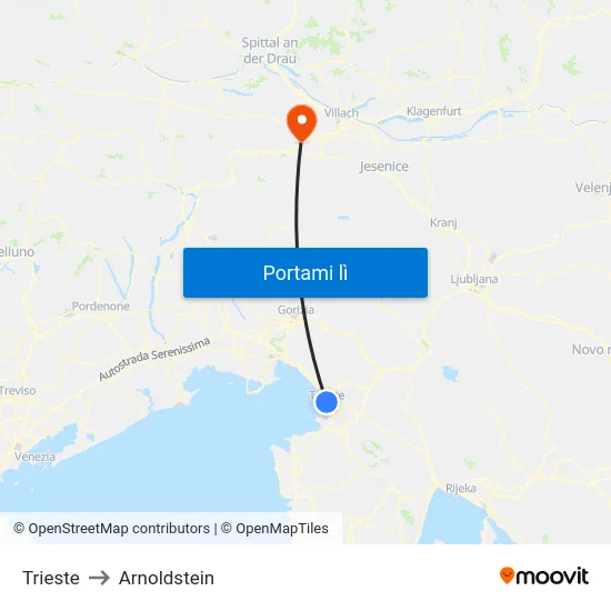 Trieste to Arnoldstein map