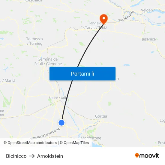 Bicinicco to Arnoldstein map