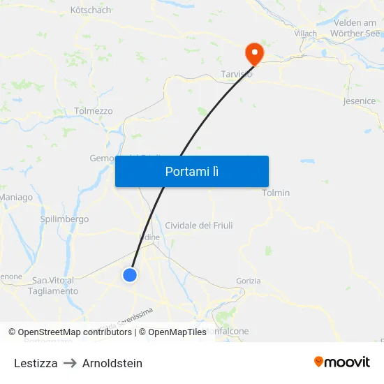 Lestizza to Arnoldstein map