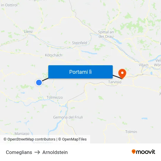 Comeglians to Arnoldstein map
