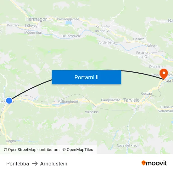 Pontebba to Arnoldstein map