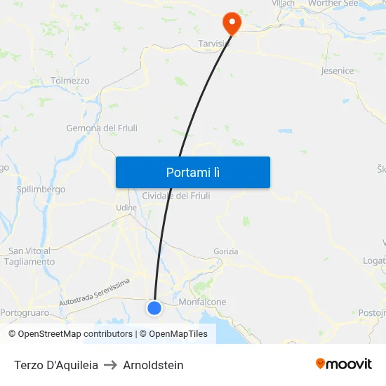 Terzo D'Aquileia to Arnoldstein map
