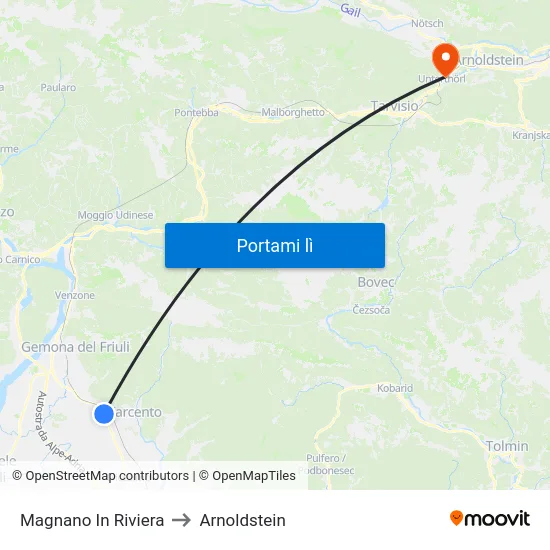 Magnano In Riviera to Arnoldstein map