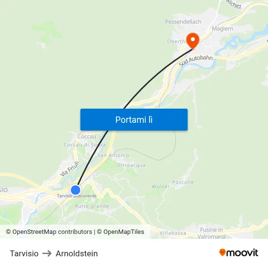 Tarvisio to Arnoldstein map