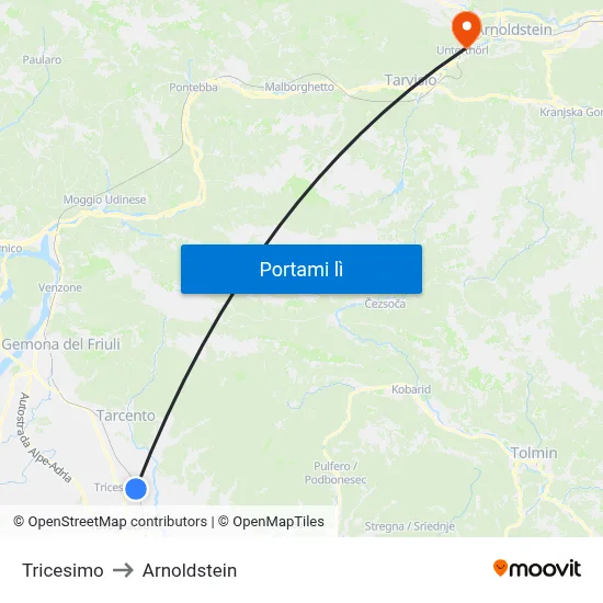 Tricesimo to Arnoldstein map