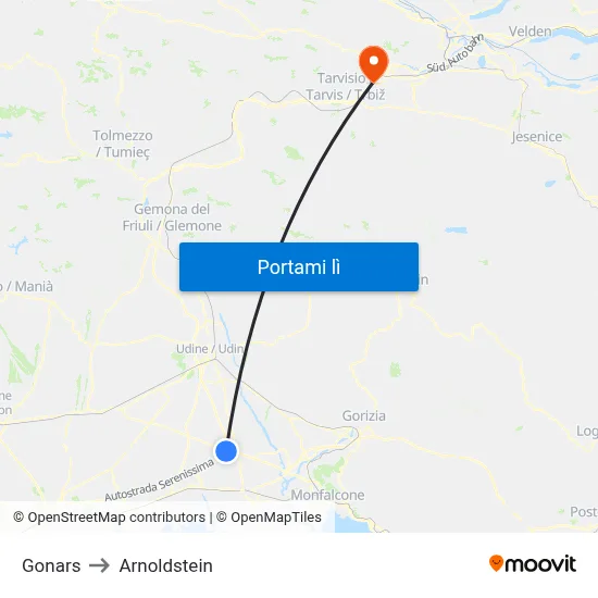 Gonars to Arnoldstein map