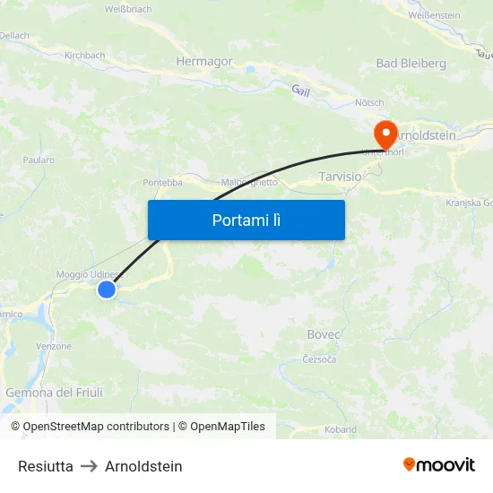 Resiutta to Arnoldstein map