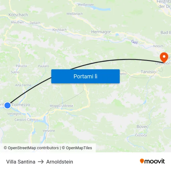 Villa Santina to Arnoldstein map