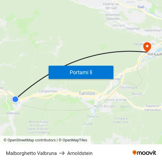 Malborghetto Valbruna to Arnoldstein map