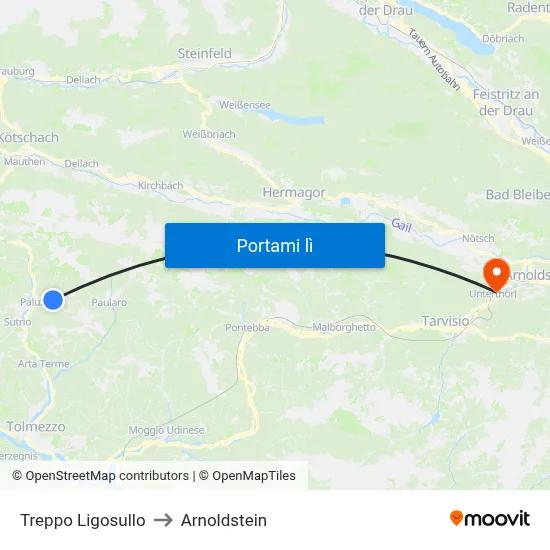 Treppo Ligosullo to Arnoldstein map