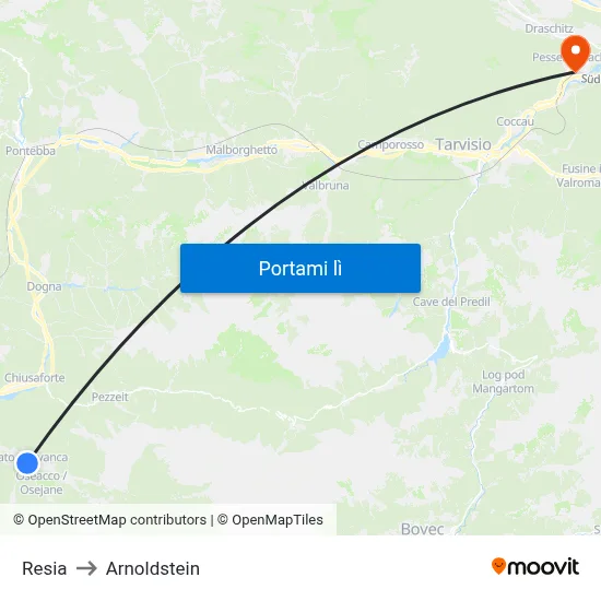 Resia to Arnoldstein map