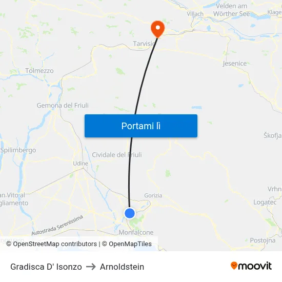 Gradisca D' Isonzo to Arnoldstein map