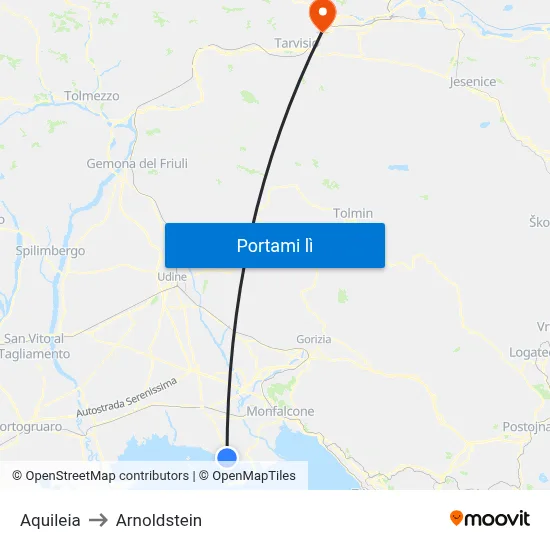 Aquileia to Arnoldstein map