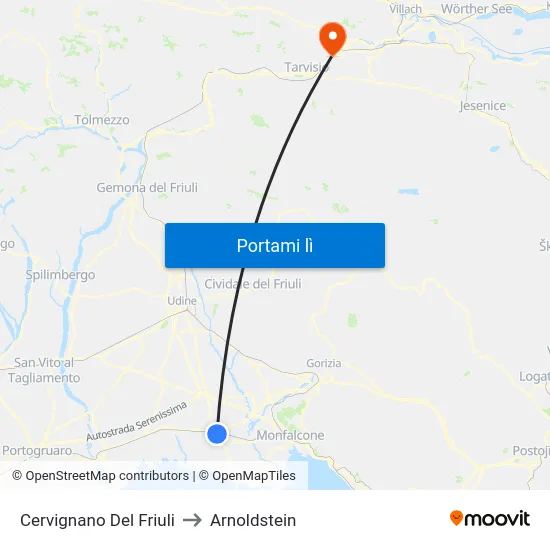 Cervignano Del Friuli to Arnoldstein map