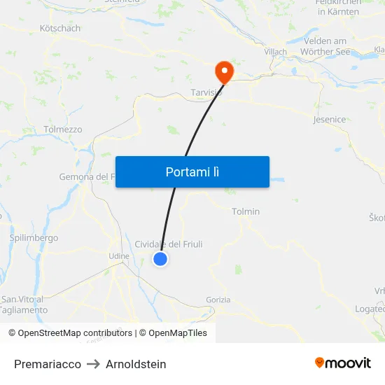 Premariacco to Arnoldstein map