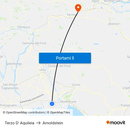 Terzo D' Aquileia to Arnoldstein map