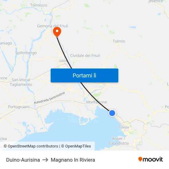 Duino-Aurisina to Magnano In Riviera map