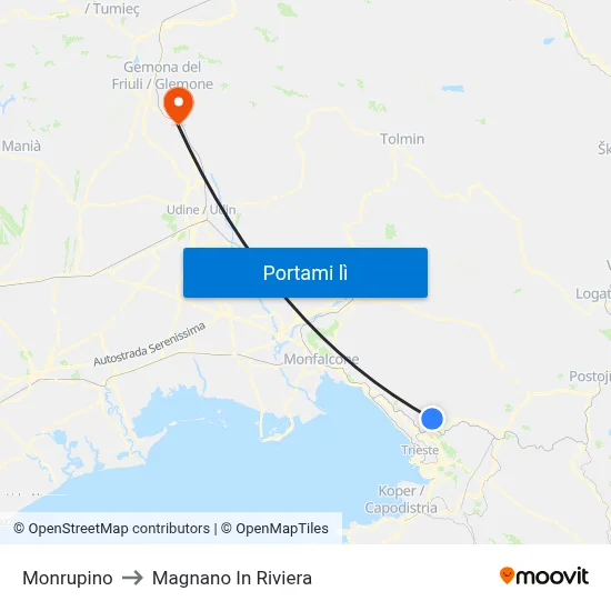 Monrupino to Magnano In Riviera map
