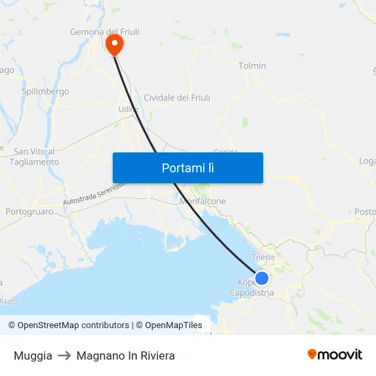 Muggia to Magnano In Riviera map