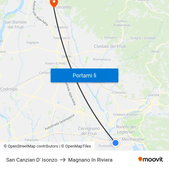 San Canzian D' Isonzo to Magnano In Riviera map