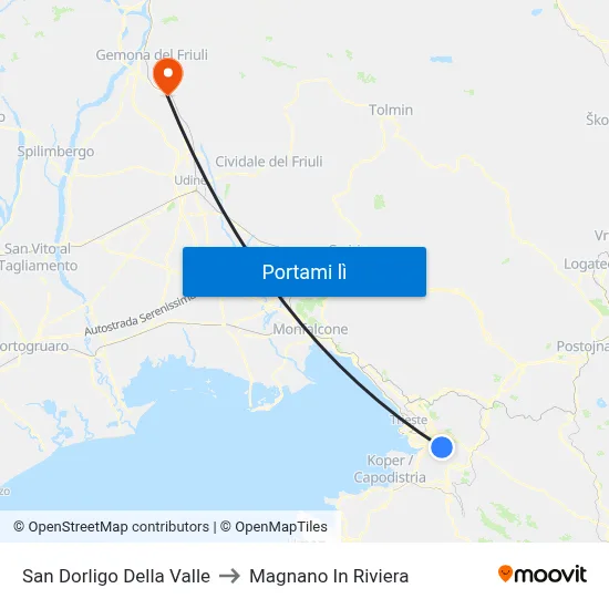 San Dorligo Della Valle to Magnano In Riviera map