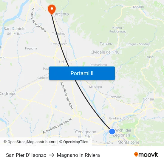 San Pier D' Isonzo to Magnano In Riviera map