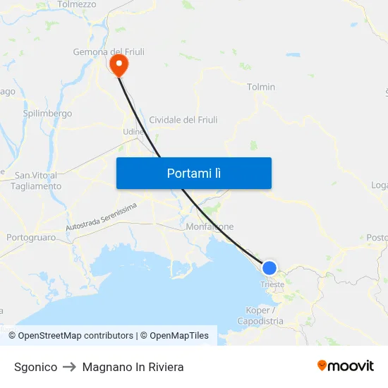 Sgonico to Magnano In Riviera map
