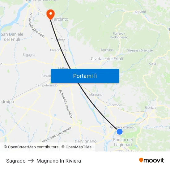 Sagrado to Magnano In Riviera map