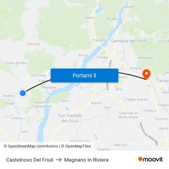 Castelnovo Del Friuli to Magnano In Riviera map