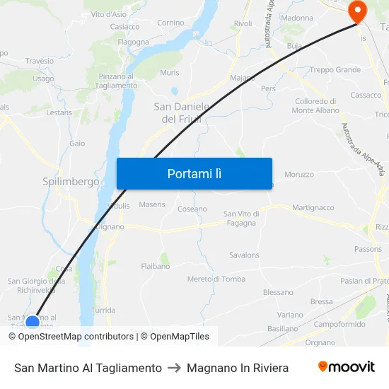 San Martino Al Tagliamento to Magnano In Riviera map