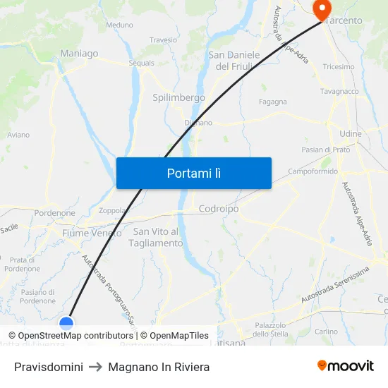 Pravisdomini to Magnano In Riviera map