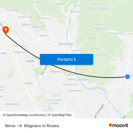 Nimis to Magnano In Riviera map